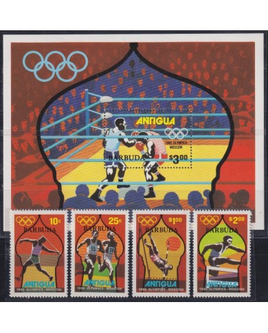 F-EX50079 BARBUDA ANTIGUA MH 1980 MOSCOW OLYMPIC GAMES BOXING ATHLETICS.