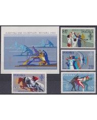 F-EX50091 POLAND MNH 1980 SPORT OLYMPIC GAMES ARCHERY SKII EQUESTRIAN BASKET.