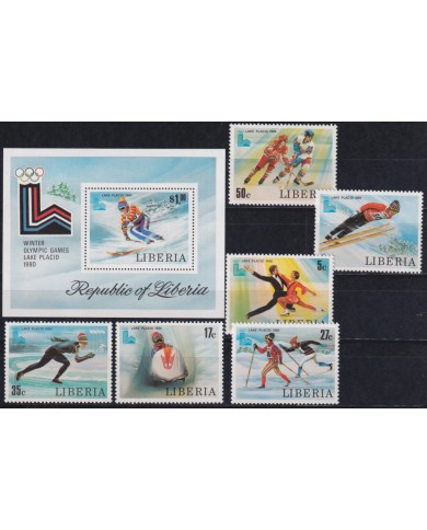 F-EX50106 LIBERIA MNH 1980 WINTER OLYMPIC GAMES WINTER LAKE PLACID SKI.