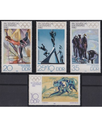 F-EX50246 GERMANY DDR MNH 1980 WINTER OLYMPIC GAMES LAKE PLACID ART PAINTING.
