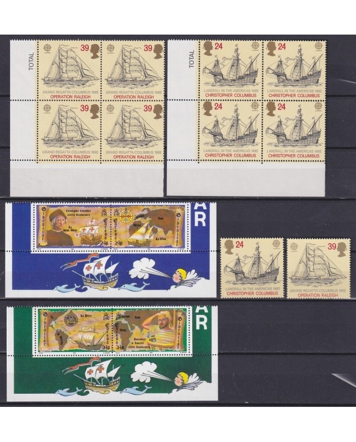 F-EX17873 UK ENGLAND GIBRALTAR MNH DISCOVERY OF AMERICA COLUMBUS SET SHIP.