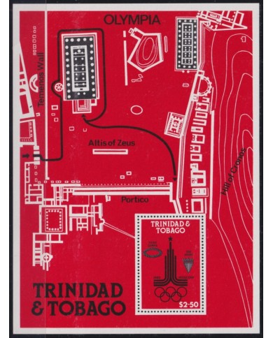 F-EX49810 TRINIDAD & TOBAGO MNH 1980 OLYMPIC GAMES ARCHEOLOGY TEMPLE PLANE.