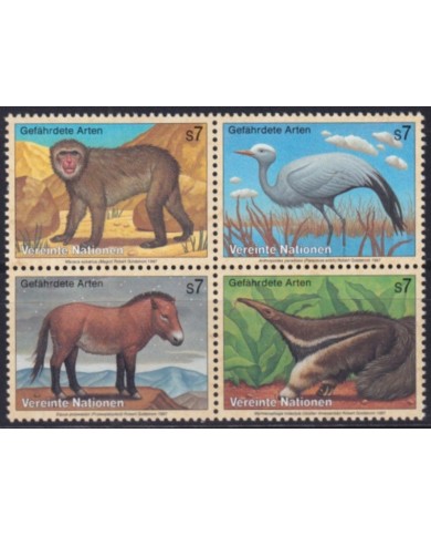 F-EX50183 UNITED NATIONS WIEN MNH 1997 WILDLIFE BIRD HORSE MONKEY.