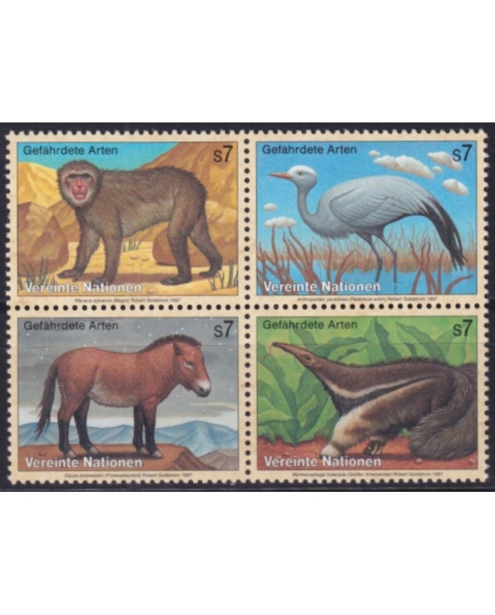 F-EX50183 UNITED NATIONS WIEN MNH 1997 WILDLIFE BIRD HORSE MONKEY.