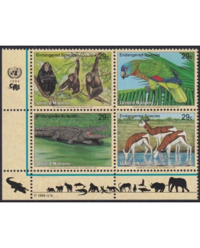 F-EX50181 UNITED NATIONS WIEN MNH 1994 ENDANGERED BIRD PARROT MONKEY COCODRILE.
