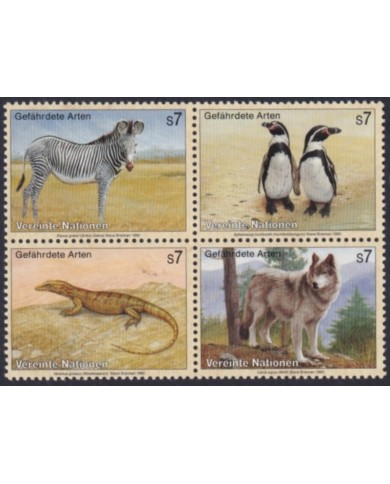 F-EX50179 UNITED NATIONS WIEN MNH 1993 WILDLIFE PENGUIN WOLF ZEBRA LIZARD.