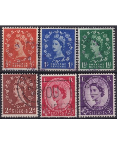F-EX50263 ENGLAND UK GB 1958 USED QUEEN ELIZABETH WATERMARK SIDEWAYS.