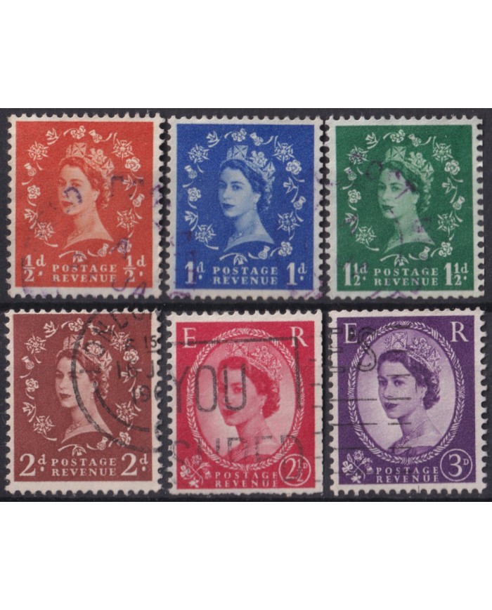 F-EX50263 ENGLAND UK GB 1958 USED QUEEN ELIZABETH WATERMARK SIDEWAYS.