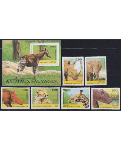 F-EX50298 GUINEA GUINEE MNH 1997 AFRICAN FAUNA RHYNO ELEPHANT ZEBRA CHEETAH.