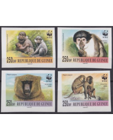 F-EX50277 GUINEA GUINEE MNH 2000 IMPERFORATED WWF AFRICAN FAUNA MONKEY.