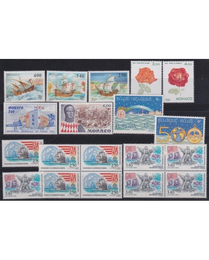 F-EX17908 MONACO BELGIUM MNH DISCOVERY OF AMERICA COLUMBUS COLON SET.