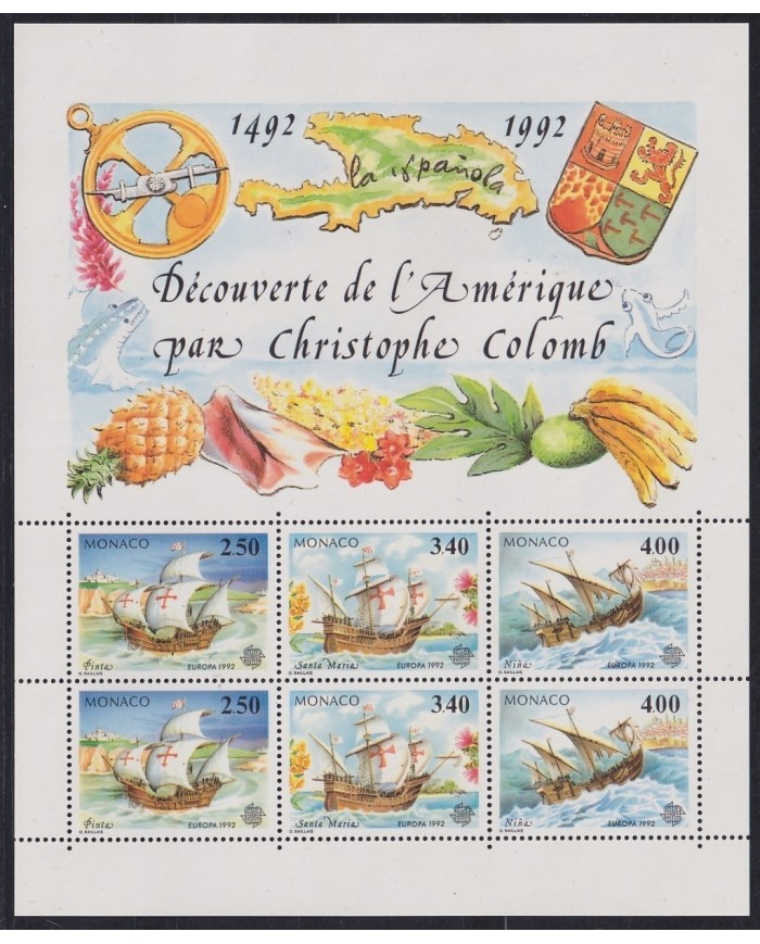 F-EX17909 MONACO MNH DISCOVERY OF AMERICA COLUMBUS COLON SHIP 1992 EUROPA.