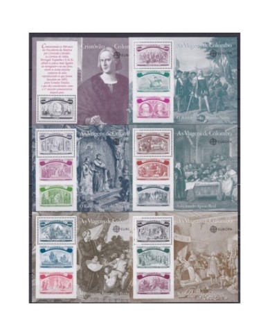F-EX17924 PORTUGAL MNH DISCOVERY OF AMERICA COLUMBUS COLON 6 SPECIAL SHEET.