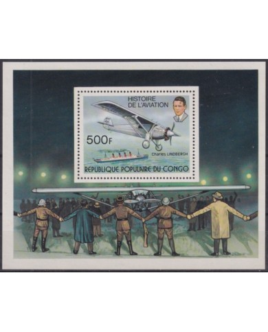 F-EX50384 CONGO MNH 1977 HISTORY OF AVIATION CHARLES LINDBERGH AIRPLANE.