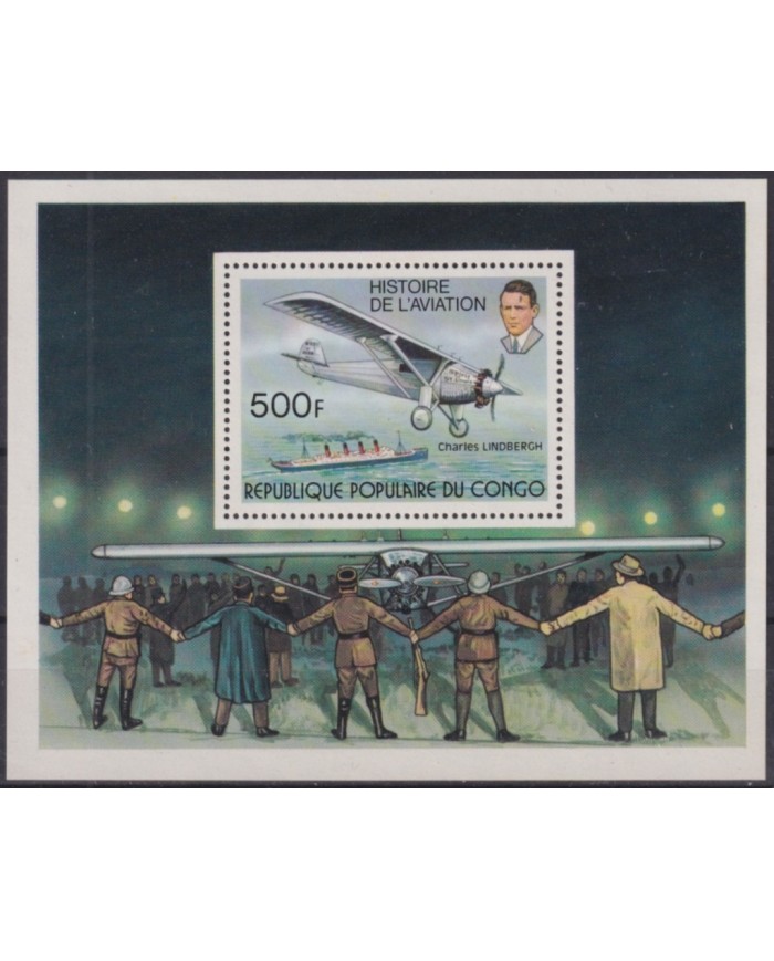 F-EX50384 CONGO MNH 1977 HISTORY OF AVIATION CHARLES LINDBERGH AIRPLANE.