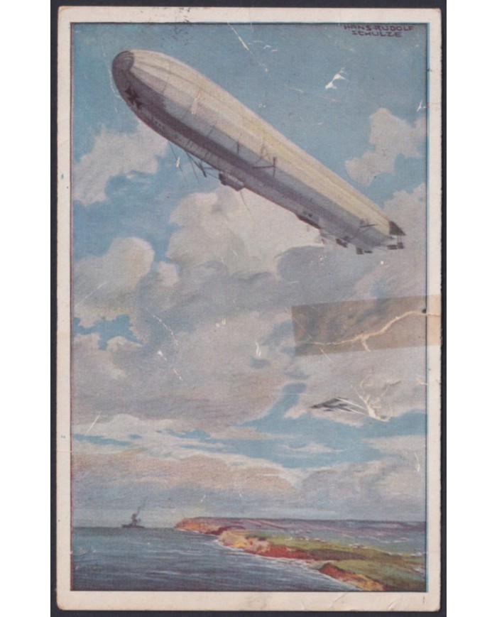 F-EX50402 GERMANY 1921 ZEPPELIN POSTCARD. DAMAGE