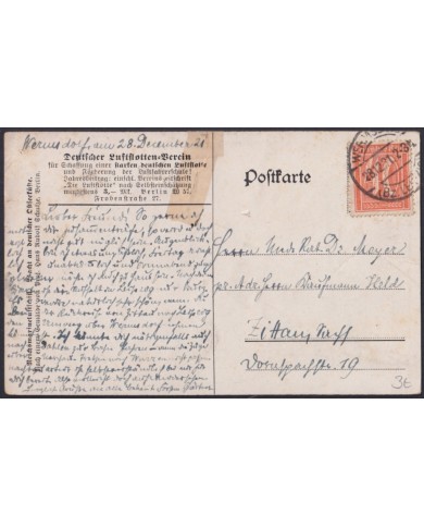 F-EX50402 GERMANY 1921 ZEPPELIN POSTCARD. DAMAGE