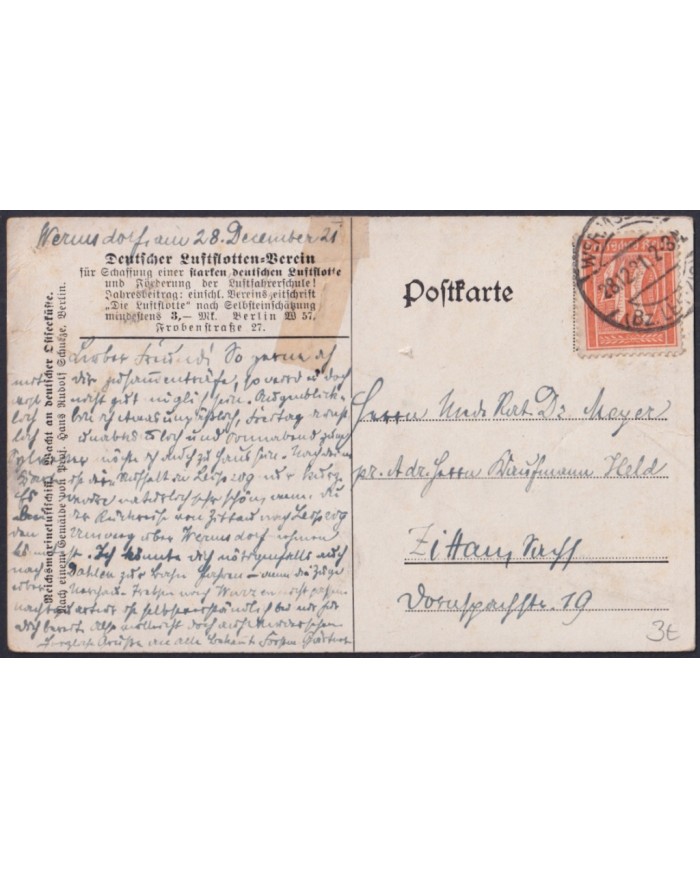 F-EX50402 GERMANY 1921 ZEPPELIN POSTCARD. DAMAGE