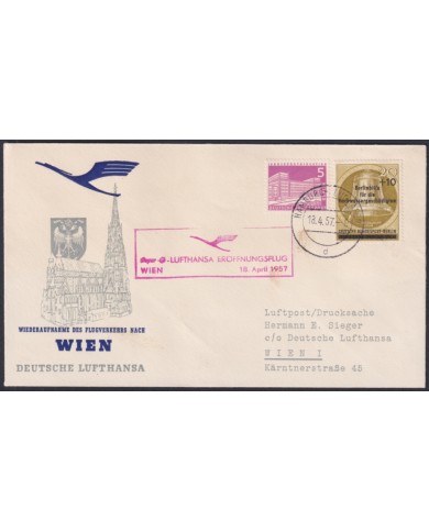 F-EX50394 GERMANY BERLIN 1957 FIRST FLIGHT TO WIEN AUSTRIA.