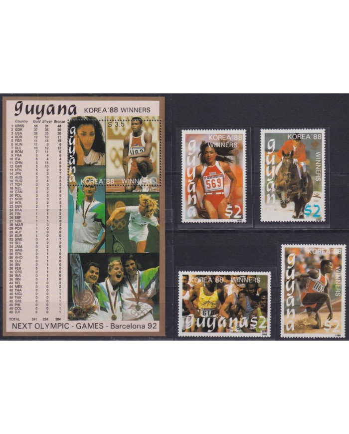F-EX49390 GUYANA MNH 1988 OLYMPIC GAMES SEOUL WINNER MEDALS EQUESTRIAN ATHLETISM.