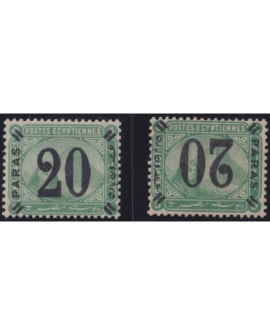 F-EX35330 EGYPT 1886 SPHINX & PYRAMIDS 20 PARAS INVERTED SURCHARGE.