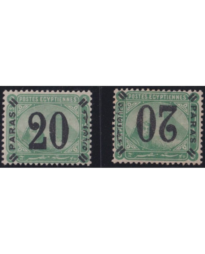 F-EX35330 EGYPT 1886 SPHINX & PYRAMIDS 20 PARAS INVERTED SURCHARGE.
