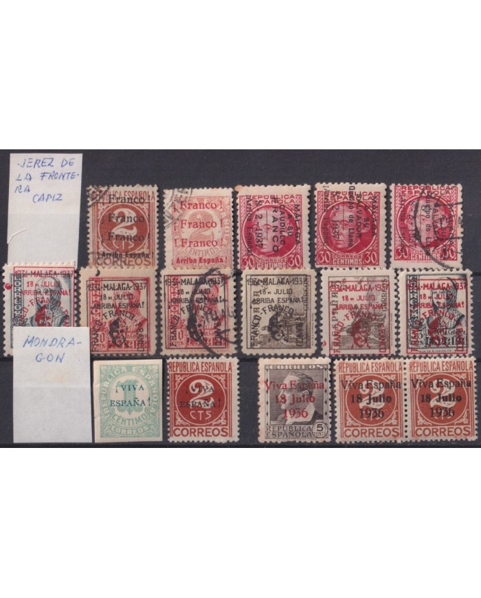 F-EX37784 SPAIN ESPAÑA 1936 CIVIL WAR PATRIOTIC OVERPRINT MONDRAGON JEREZ.