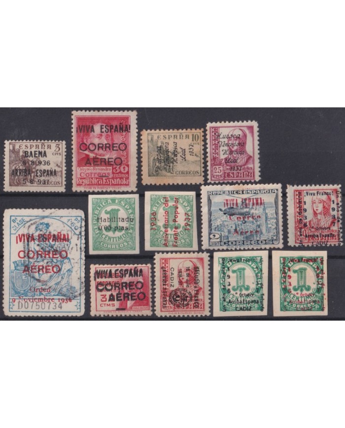F-EX37785 SPAIN ESPAÑA 1936 CIVIL WAR PATRIOTIC OVERPRINT CADIZ HUESCA.