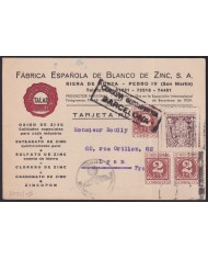 F-EX41024 SPAIN ESPAÑA 1944 BUSSINES CARD BARCELONA GERMANY CENSORSHIP FRANCE.