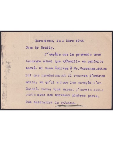 F-EX41024 SPAIN ESPAÑA 1944 BUSSINES CARD BARCELONA GERMANY CENSORSHIP FRANCE.