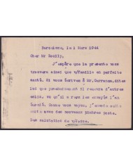 F-EX41024 SPAIN ESPAÑA 1944 BUSSINES CARD BARCELONA GERMANY CENSORSHIP FRANCE.
