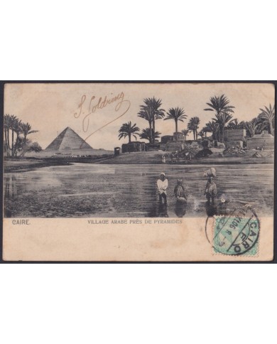F-EX45322 EGYPT 1906 MAXIM POSTCARD ARCHEOLOGY PYRAMIDS TO BARCELONA.