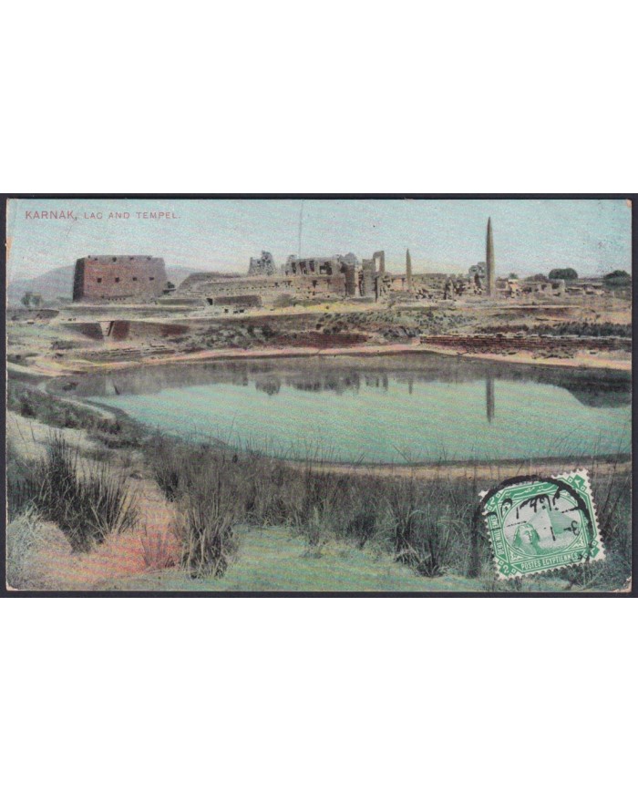 F-EX45323 EGYPT 1911 POSTCARD ALEXANDRIE ARCHEOLOGY KARNAK TEMPLE TO SPAIN.