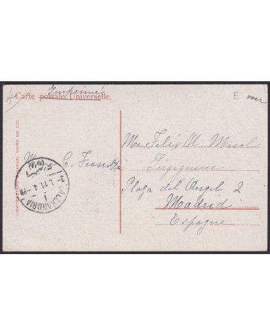 F-EX45323 EGYPT 1911 POSTCARD ALEXANDRIE ARCHEOLOGY KARNAK TEMPLE TO SPAIN.