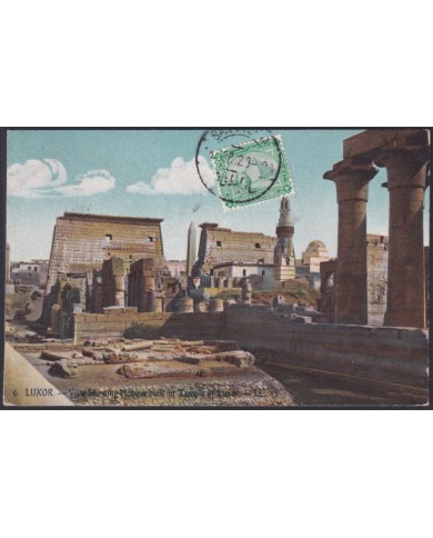 F-EX45332 EGYPT 1912 POSTCARD ALEXANDRIE ARCHEOLOGY LUXOR TEMPLE TO SPAIN.