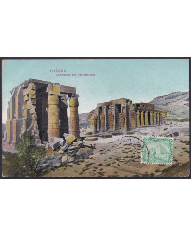 F-EX45333 EGYPT 1912 POSTCARD ALEXANDRIE THEBES ARCHEOLOGY RAMESSEUM - SPAIN.