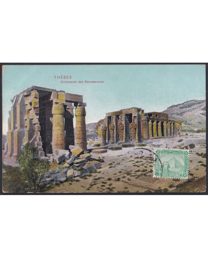 F-EX45333 EGYPT 1912 POSTCARD ALEXANDRIE THEBES ARCHEOLOGY RAMESSEUM - SPAIN.