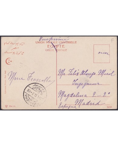 F-EX45333 EGYPT 1912 POSTCARD ALEXANDRIE THEBES ARCHEOLOGY RAMESSEUM - SPAIN.