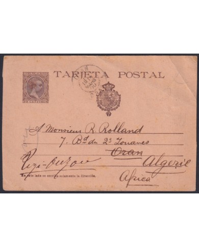 F-EX45690 ESPAÑA SPAIN 1900 STATIONERY PUERTO DE SANTA MARIA TO ALGERIA ARGELIA.