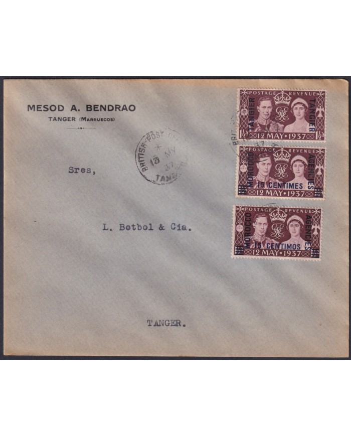 F-EX48621 MOROCCO MAROC BRITISH TANGER 1937 CORONATION COVER.