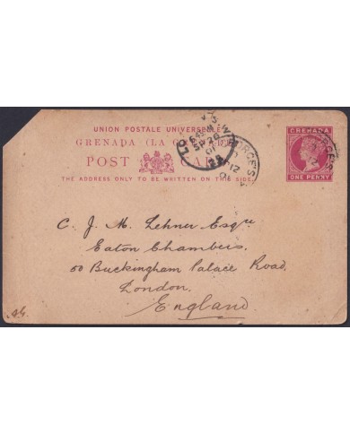 F-EX48624 GRENADA 1901 POSTAL STATIONERY CARD TO ENGLAND UK.