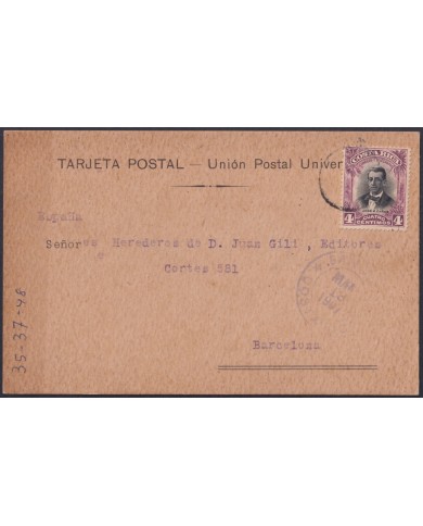 F-EX48633 COSTA RICA 1901 BOOK LIBRARY SPECIAL CARD TO BARCELONA, SPAIN.