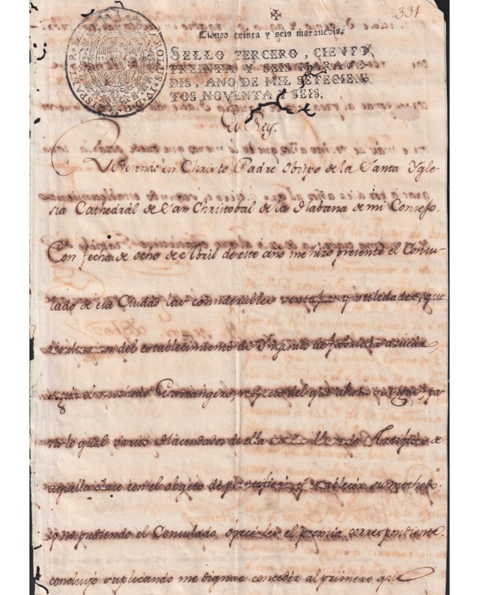 E6518 SPAIN 1796 SIGNED DOCS KING CARLOS IV TO HAVANNA SUGAR MILLS FACTORY.