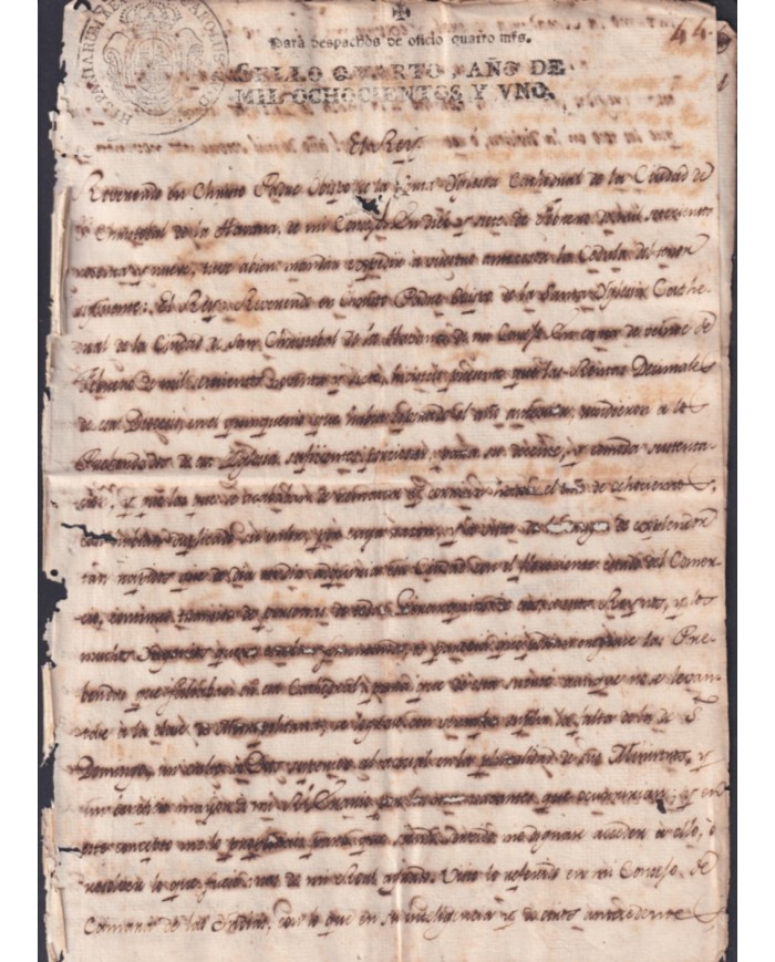 E6522 SPAIN 1801 SIGNED DOCS KING CARLOS IV TO HAVANNA BISHOP CEDULA.