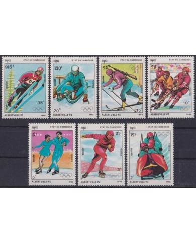 F-EX49422 CAMBODIA 1990 ALBERTVILLE PRE OLYMPIC GAMES SKII SKIITING.