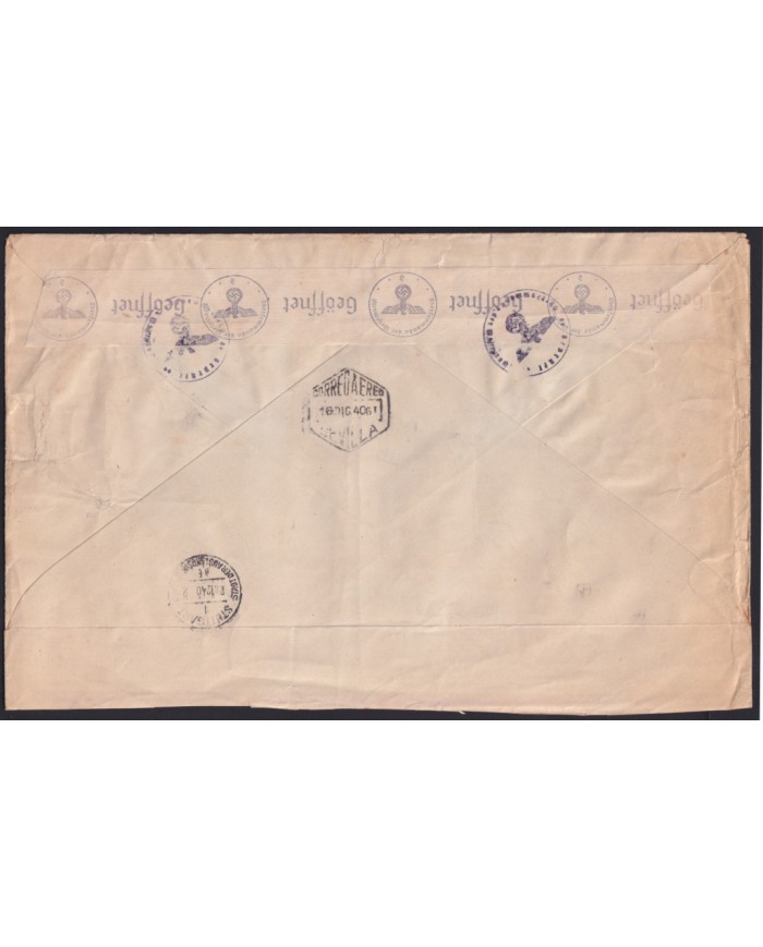 F-EX40084 SPAIN ESPAÑA 1940 WWII REGIST LA CIERVA TENERIFE TO GERMANY CENSORSHIP.