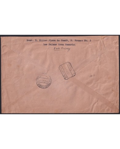 F-EX40085 SPAIN ESPAÑA 1951 REGISTERED PUERTO DE LA LUZ CANARIAS TO GERMANY.