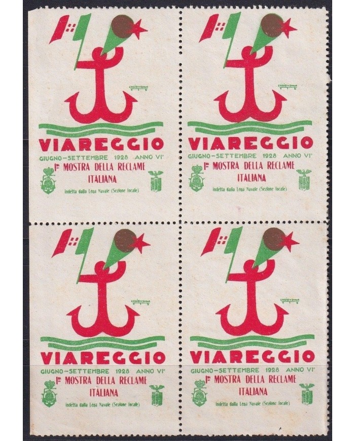F-EX18040 ITALY CINDERELLA 1928 VIAREGGIO SHIP EXPO MOSTRA RECLAME NO GUM BL.4