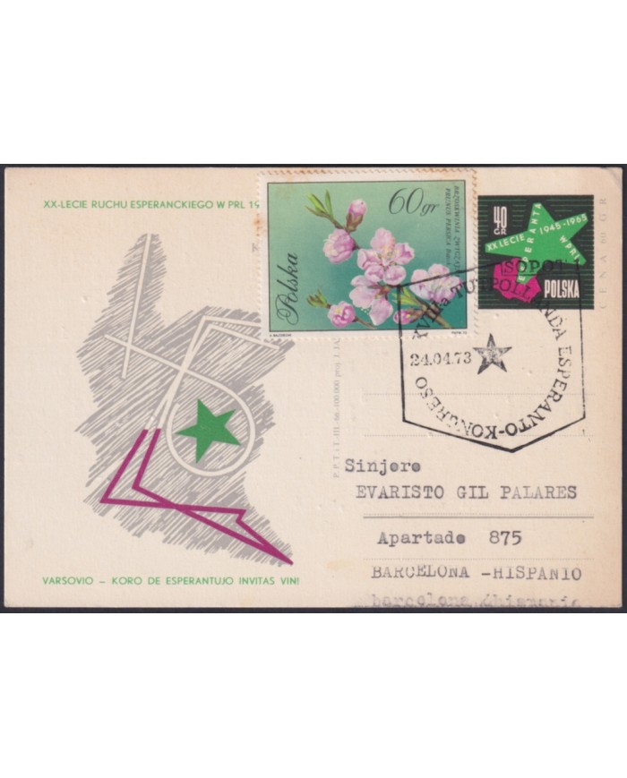 F-EX49709 POLAND 1973 ESPERANTO 18º CONGRESS SPECIAL CANCEL.