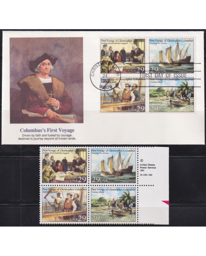 F-EX49308 USA US 1992 MNH COLUMBUS DISCOVERY BLOCK + FDC.